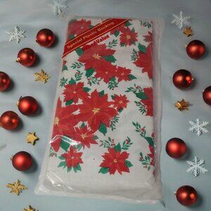 Table Cover Poinsette Paper  51" x 96" Plastic Back New Vintage Beach Brand